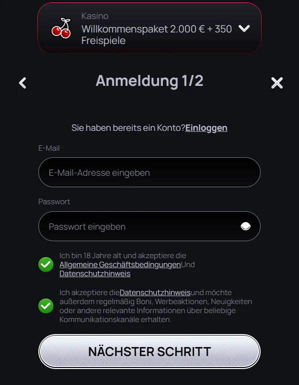 Casinova Konto registrieren und sicher anmelden